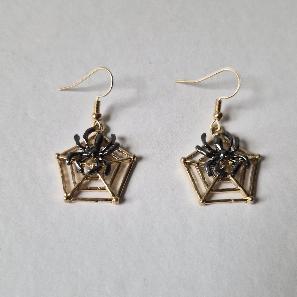 Elegant Gold and Black Spider Web Earrings